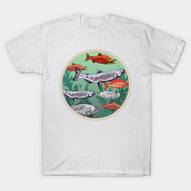 Round Fish Stamp T-Shirt by SWON Design